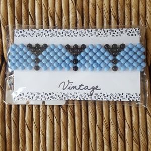 Vintage Blue‎ and Black Bead Bracelet - (B2)